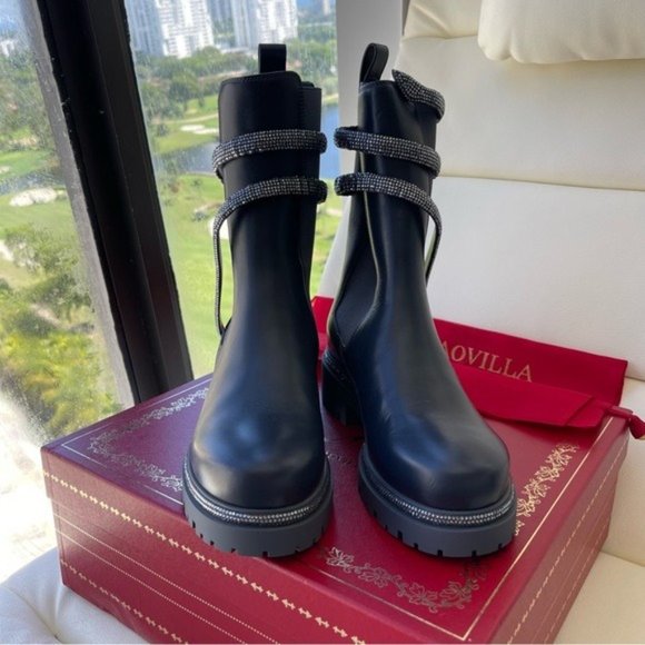 NEW Rene Caovilla Women's Grey Cleo Combat Biker Booties 37.5 7.5 - Picture 3 of 10